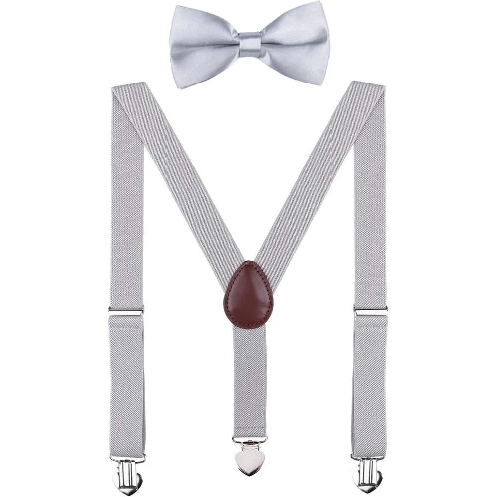 Boys' Suspenders and Bow Tie Set Adjustable with Heart Clips - Picture 1 of 3